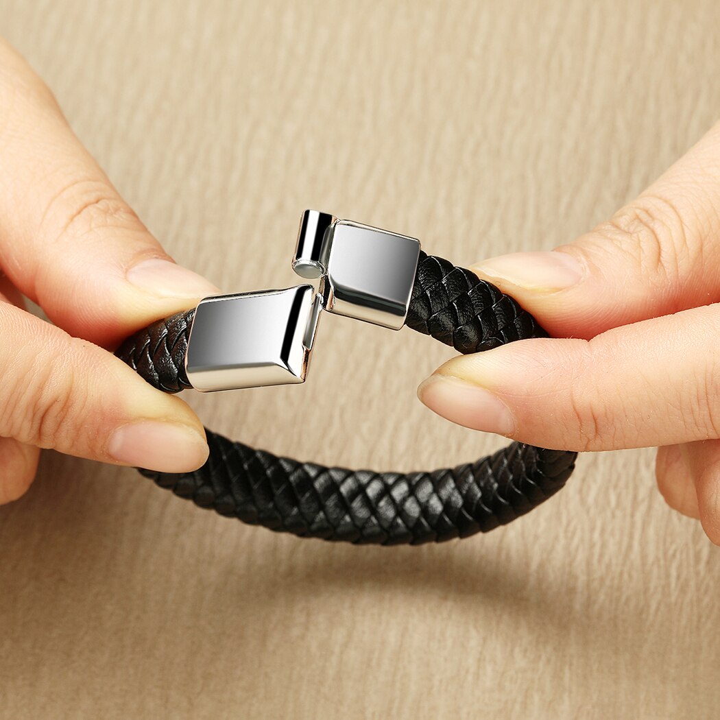 Nedar Mannen Vintage Rvs Lederen Pols Armbanden Armbanden Trendy Handgemaakte Rope Wrap Armbanden Mannelijke Punk Jewlery