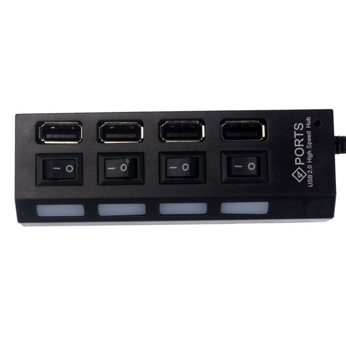 4-port Switch Hub Black USB 2.0 4 Port Power On/Off Switch LED Hub for PC Laptop Notebook Multi USB Port Hub Usb Splitter