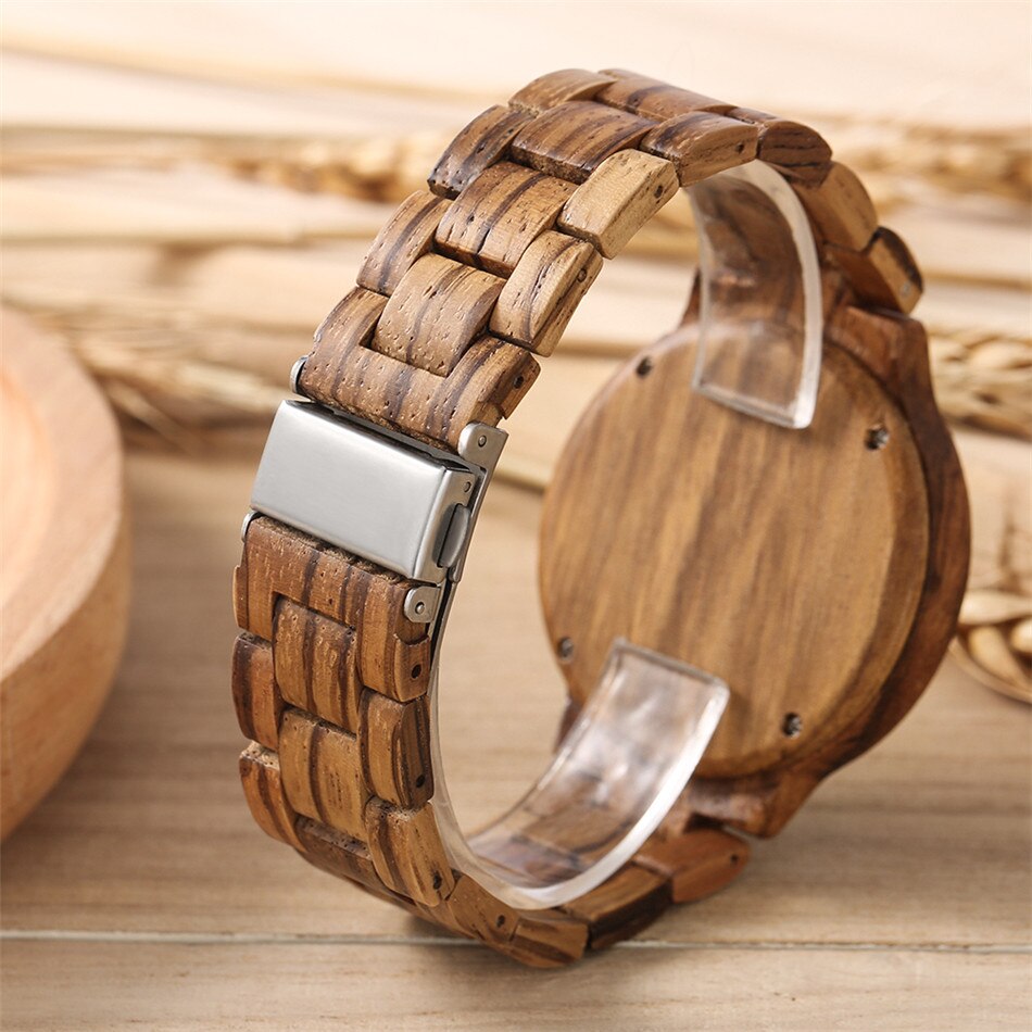 Led lys display træ ure elektronisk dame fuld træ armbånd ur foldespænde dame armbåndsur
