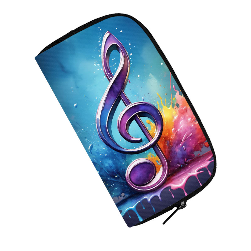 Aquarell Malerei Musiknote Muster Brieftasche Klavier Tastatur Karte Schlüssel Halter Münze Geld Geldbörse Lippenstifte Tasche Lange Brieftaschen: Black