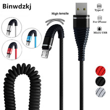 Cable USB de alta resistencia de 1,2 M, Cable de muelle retráctil, sincronización de datos de carga rápida para iPhone X 7 8 XS Max XR Huawei Samsung Xiaomi LG