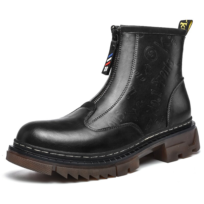 Vinter män kohud läder chelsea boots vintage brittiska causal martin boots utomhus vattentäta ankel boots stor storlek: Svarta chelsea boots / 43