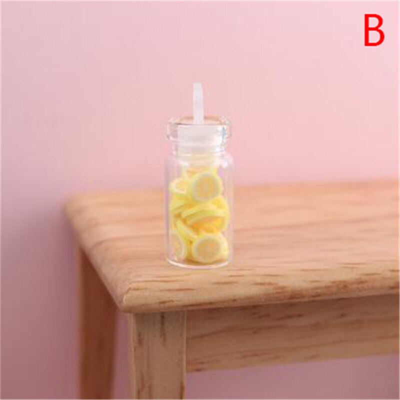 Mini Fruit Slices Glass Bottle Storage Jar Wooden Lid Toy Doll Accessories 1:12 Dollhouse Miniature: B