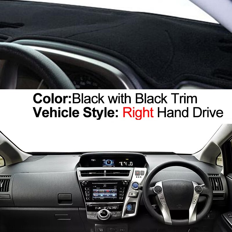 Car Dashboard Cover For Toyota Prius V ZVW40 For Mebius - Center Console Protector Carpet Dashmat: Black RHD