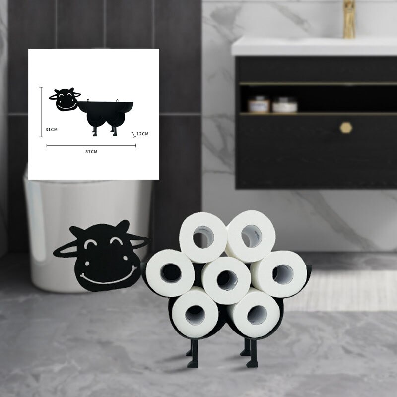 Sheep Cat Dog Roll Holder Wall-mounted Elk Camel Pig Toilet Paper Holder Metal Free-standing Bath Tissue Storage Home Decorative: 004-Cow