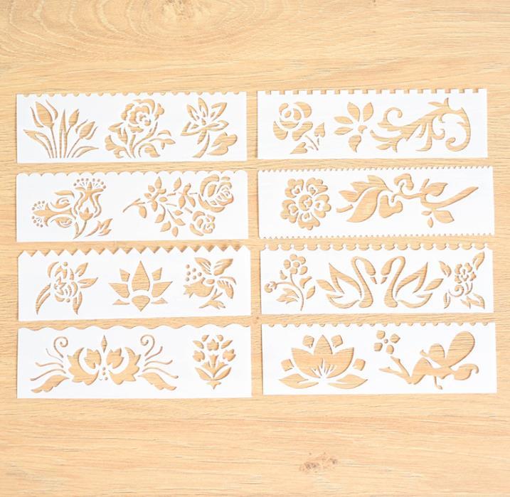 8pcs / Set Kids Drawing Stencil Plastic Template Ruler Tool Craft Shape Ruler 64 Patterns Shape Flower School Supplies: E