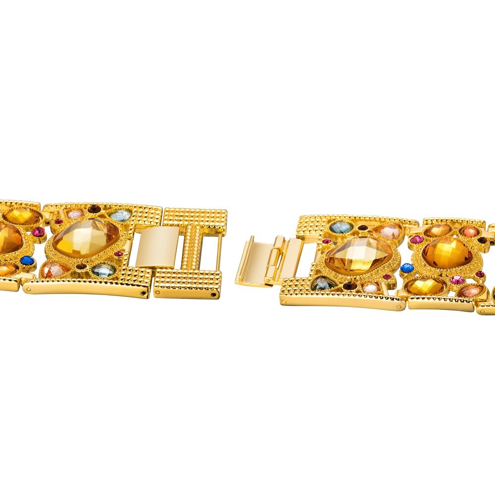 Verbazingwekkend gouden dameshorloge met sierlijke veelkleurige diamantversiering, gouden analoge holle gravure dameshorloges