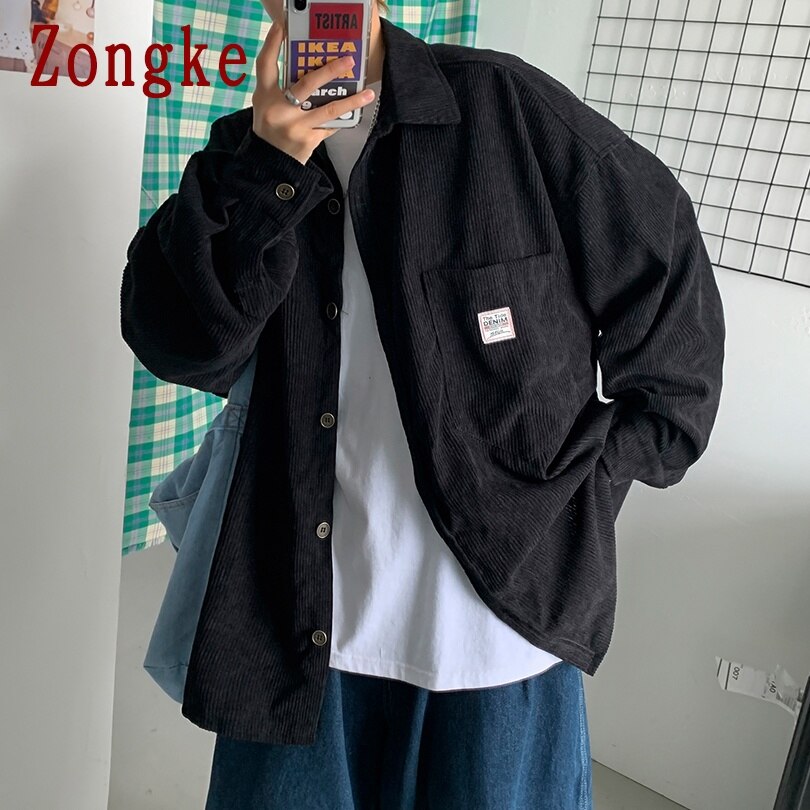 Zongke velours côtelé chemises décontractées pour hommes vêtements noir à manches longues chemise hommes Streetwear hommes chemises coréen vêtements M-3XL