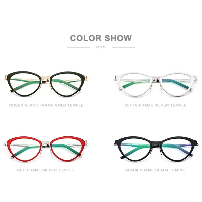 Acetaat brilmontuur vrouwen cat eye bril op sterkte bijziendheid optische brilmonturen dames cat eye bril schroefloze bril 618