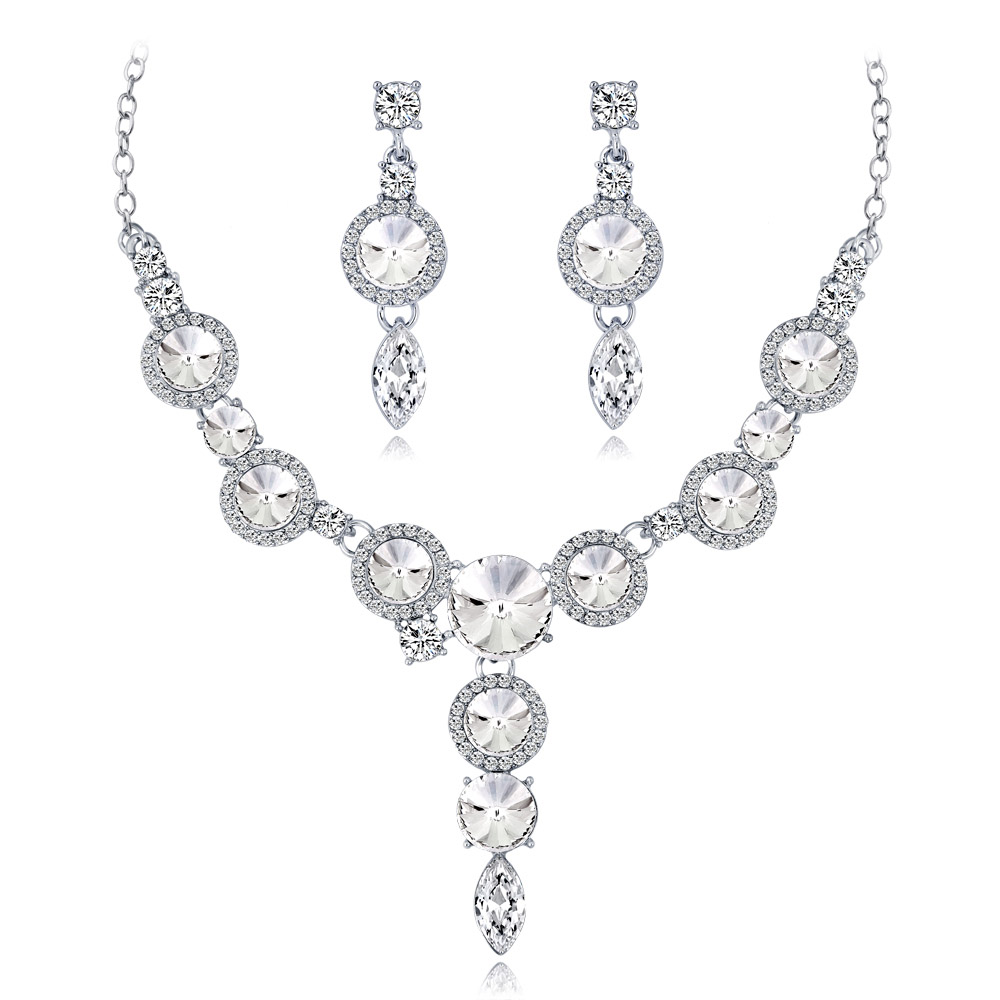 FARLENA Multicolor Ronde Crystal Ketting Oorbellen voor Vrouwen Bruiloft Accessoire Mode Strass Bruids Sieraden sets: white