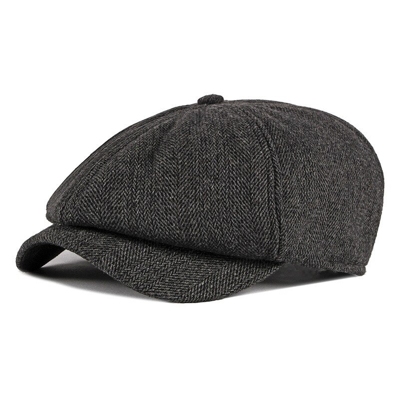 Sleckton herre newsboy kasket varme vinterhatte til mænd tweed baretter retro ottekantet hat far hatte peaky skyklapper: Sort