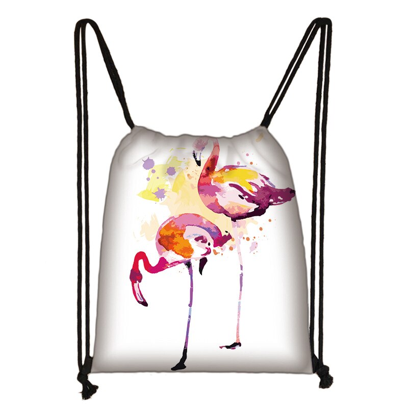 Cartoon Flamingo Print Drawstring Bag Women Travel Bag Teenager School Bag Brown Girl And Boy Backpack Storage Bags A952: skdafr02