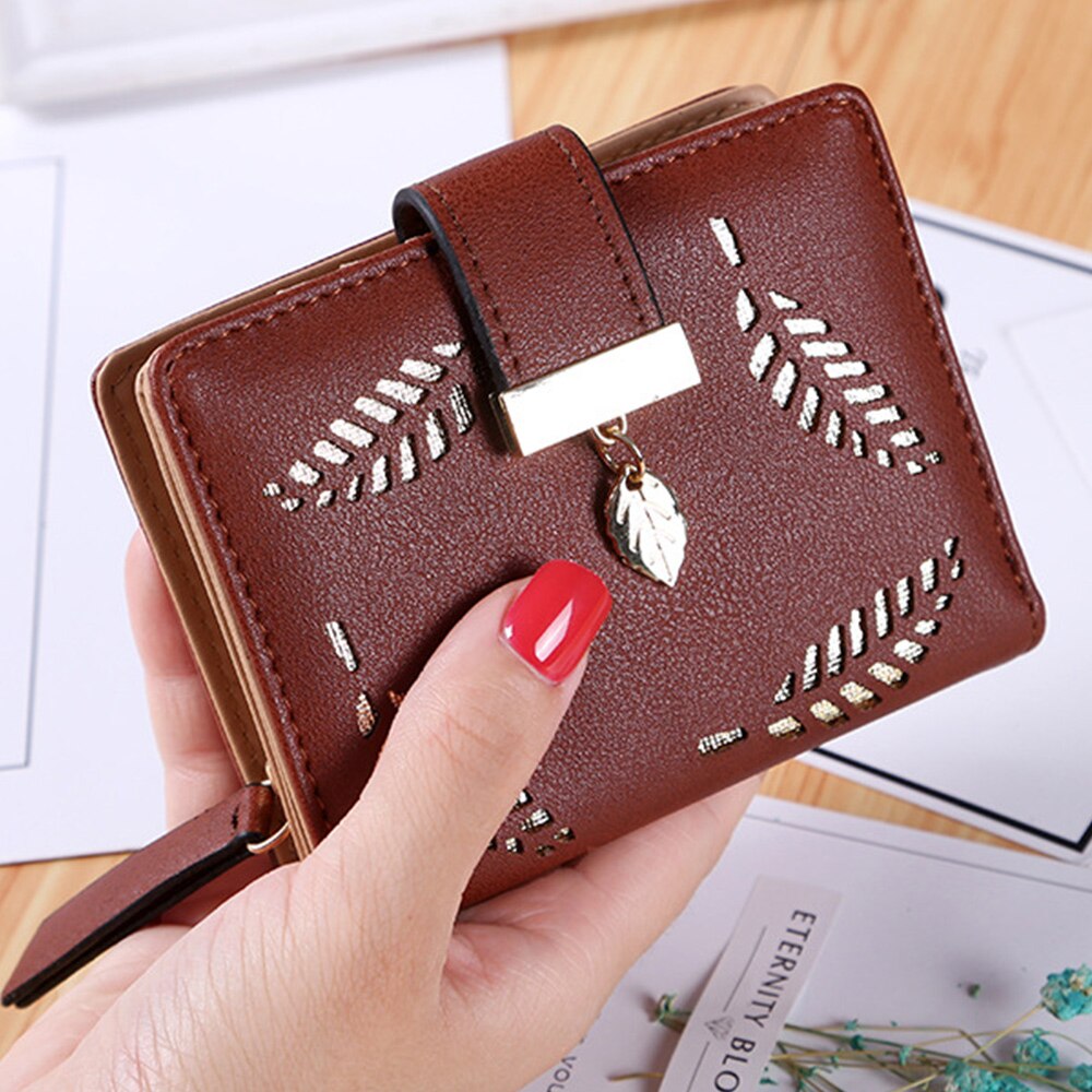 Women Long Wallet PU Leather Purse Female Long Wallet Gold Hollow Leaves Pouch Handbag For Women Coin Purse Card Holders Clutch: type2 E