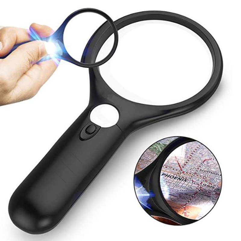 Handheld Illuminated Magnifier 3X 45X Microscope Magnifying Glass Aid Reading for Seniors Loupe Jewelry Repair Tool With 3 LED
