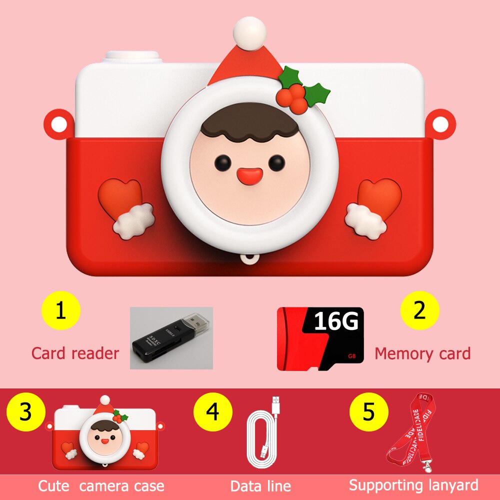 Christmas Limited Edition Children Mini Camera Cute Cartoon Christmas Children Digital Camera For Christmas For Kid: With 16G TF Card