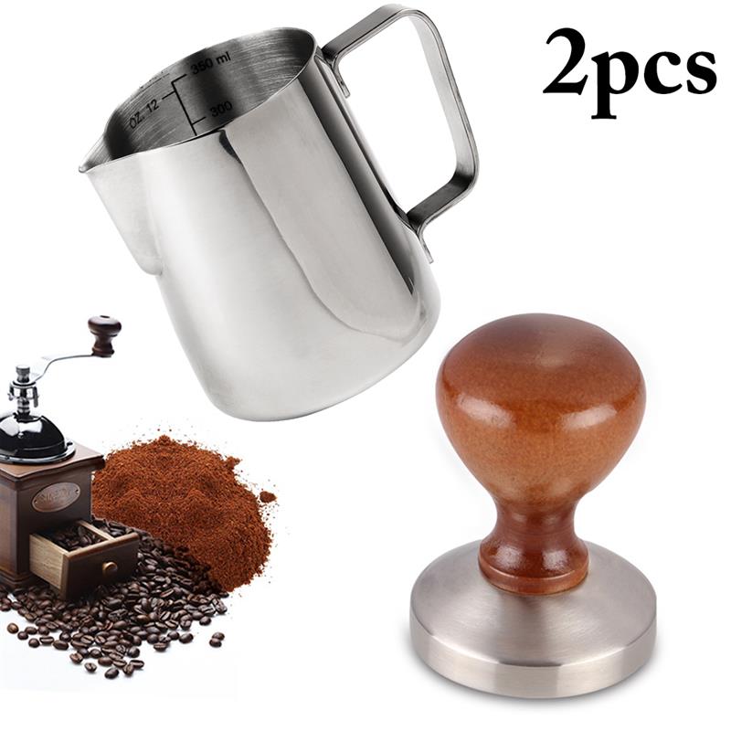 58mm Espresso Koffie Tamper Met 12 oz Opschuimen Pither Barista Stijl Amerikaanse Flat Base Houten Handvat Effen Zware Roestvrij staal: Default Title