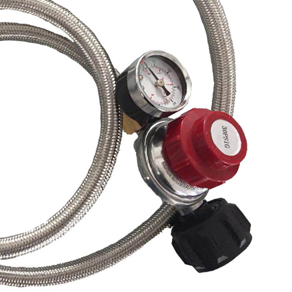 Stainless Braided Adjustable Propane Tank Regulator with 5ft Hose & Gauge