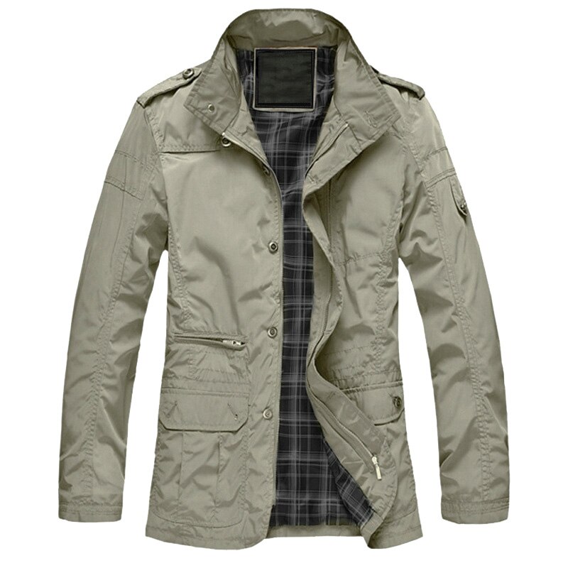 M -5xl herr lång trenchcoat för vår höst tunn vindjacka parka sommar tunn varsity khaki ytterkläder herrjacka casual baggy: Khaki jacka / Xl