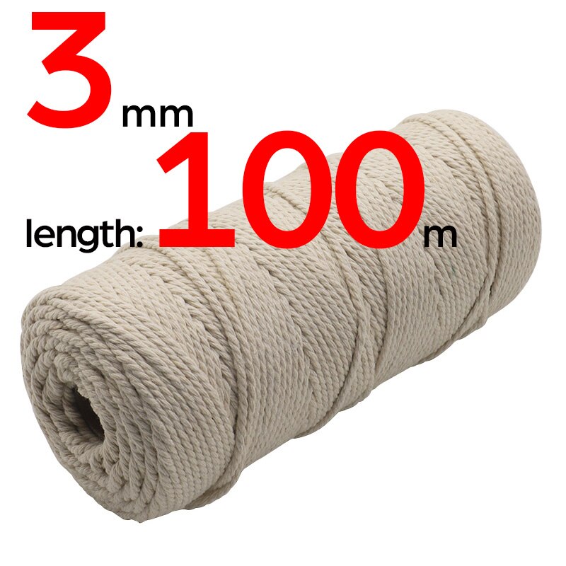 Cordón de Navidad para macramé, 3mm, 100m, cordón de macramé de color de 3 capas, cuerda de algodón suave trenzada de Triple hebra, 100% algodón, Macram DIY: 3mm 100m Beige