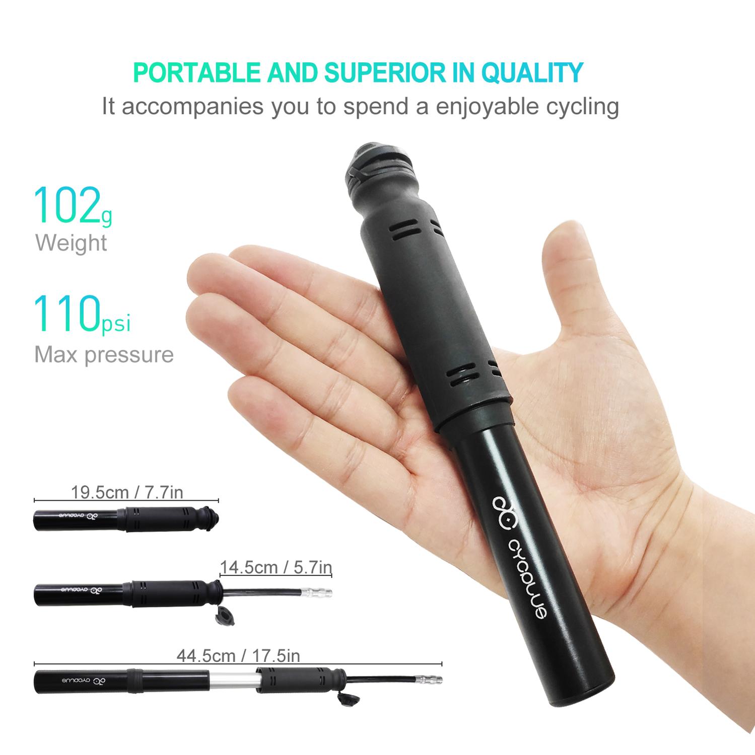 CYCPLUS Bicycle Pump Mini Pumpe for Bike Cycling Inflator Accessories 110PSI Portable Aluminum Alloy Presta Schrader Valve pump