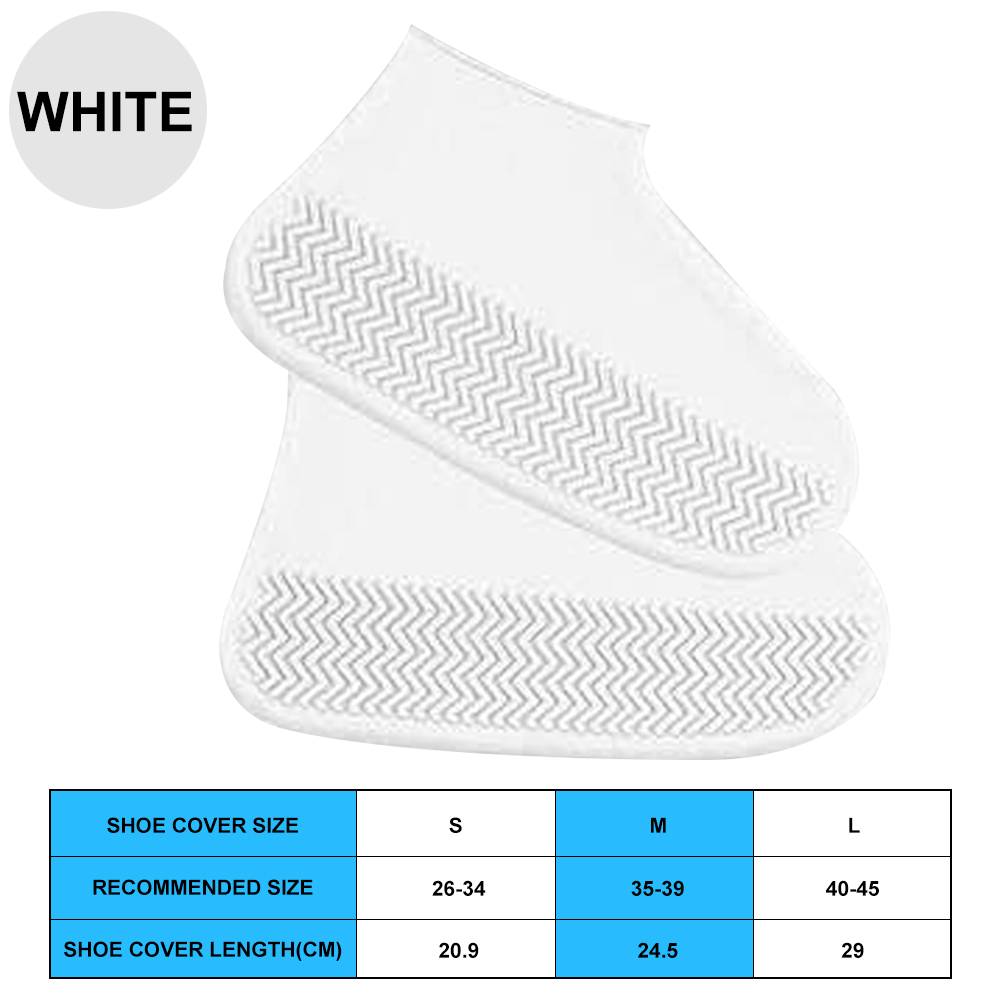 1 Paar wasserdichte, rutschfeste Silikonschuhe, hochelastisch, verschleißfest, unisex-Regenstiefel für regnerische Tage Ich bin Freien, wiederverwendbarer Schuhüberzug: L / Weiß