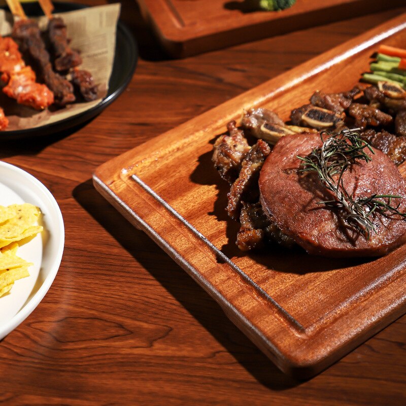 Plateau à Steak en bois massif, assiette à Steak cuisine occidentale planche en bois Restaurant assiette à Steak en bois assiette à Dessert en bois