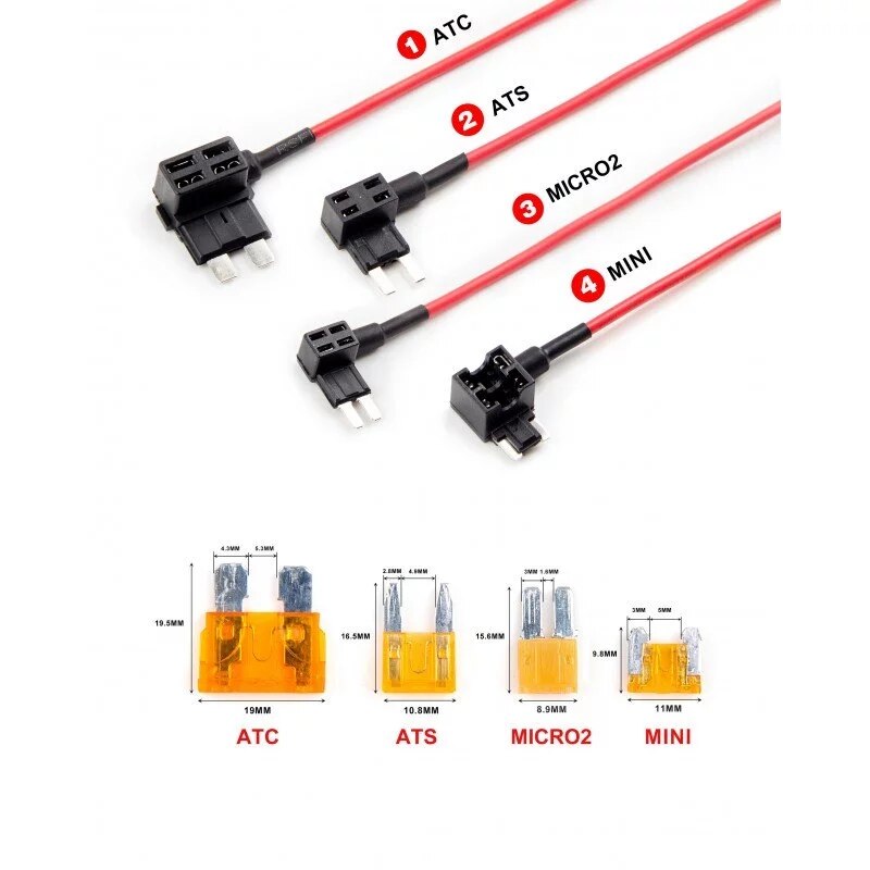 2PCS For VIOFO A119 V2 3 A129 Car Circuit Fuse Tap ATC ATS Micro2 Mini Adapter Holder: 4 pcs x 2