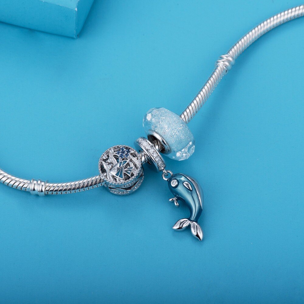 Video! 100% echtes 925 Sterling Silber tropisch Fisch Charme Perlen passen Original Armbinde Halskette Authentische Schmuck DDBJ161