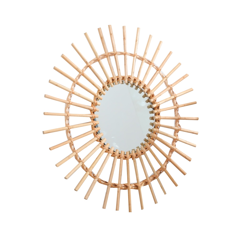 Art deco kompakt badeværelse væghængende rundt interiør stue klar rattan dressing pladsbesparende spejl bærbart hjem