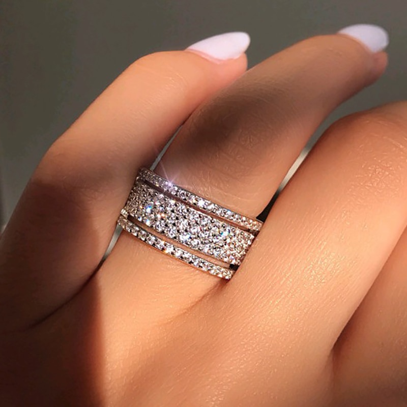 Crystal Ring Zilver Kleur Volledige Aaa Wit Zirkoon Engagement Ring Maat 7-9 Voor Vrouwen Mannen Wedding Cz ringen Sieraden