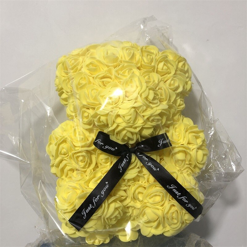 25cm Artificial Rose Teddy Bear Eternal Flower Bubble Bear Handmade Roses Bear Valentine's Day Wedding Bithday for Women: Yellow
