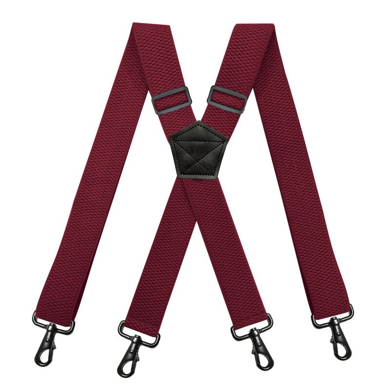 Deepeel 1pc 3.5*120cm Men's Braces X-shaped Corn Grain Stretch Wide Suspenders Black Hook Buckle 4 Clip Straps Male Jockstrap: Wine