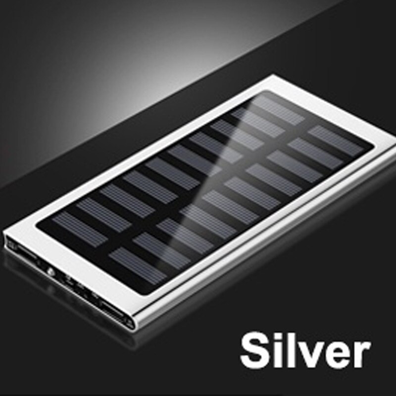Solar 30000mAh Power Bank o dużej pojemności Ultra cienki 9mm z oświetleniem LED zewnętrzna ładowarka solarna Travel Powerbank na smartfon: Silver