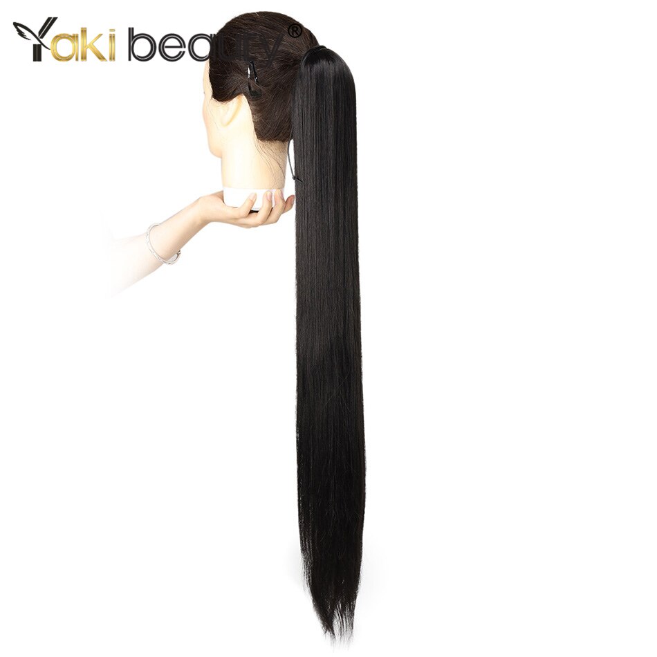 Synthetische paardenstaart, rechte clip-in haarstaart, nep haarstukjes voor zwarte vrouwen, ombre bruine kleur van yaki beauty: #1b