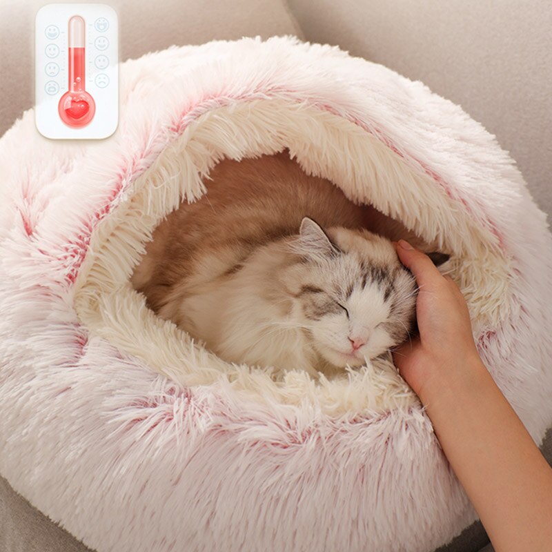 Pluche warme kattengrotbed met capuchon, knus zacht pluche hondenbed, zelfverwarmend knuffelbed, slaapbednest voor honden, katten en puppy's
