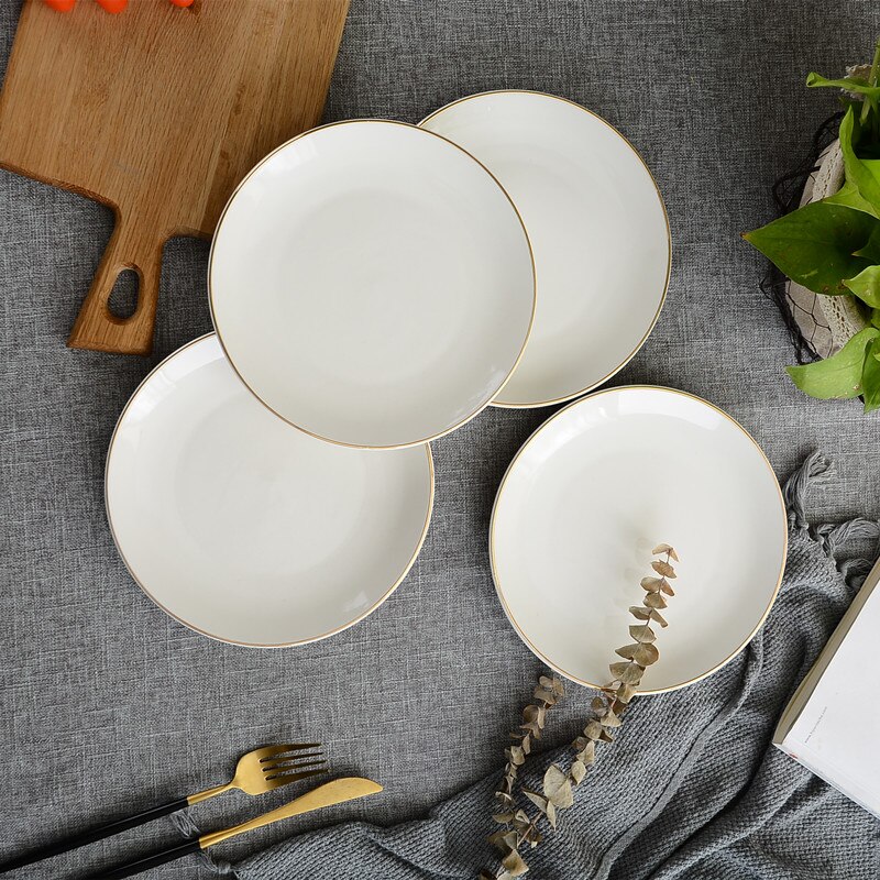 4Pcs 8-inch cartoon animal tableware western steak dessert cake salad fruit ceramic plate storage decorative tray: O