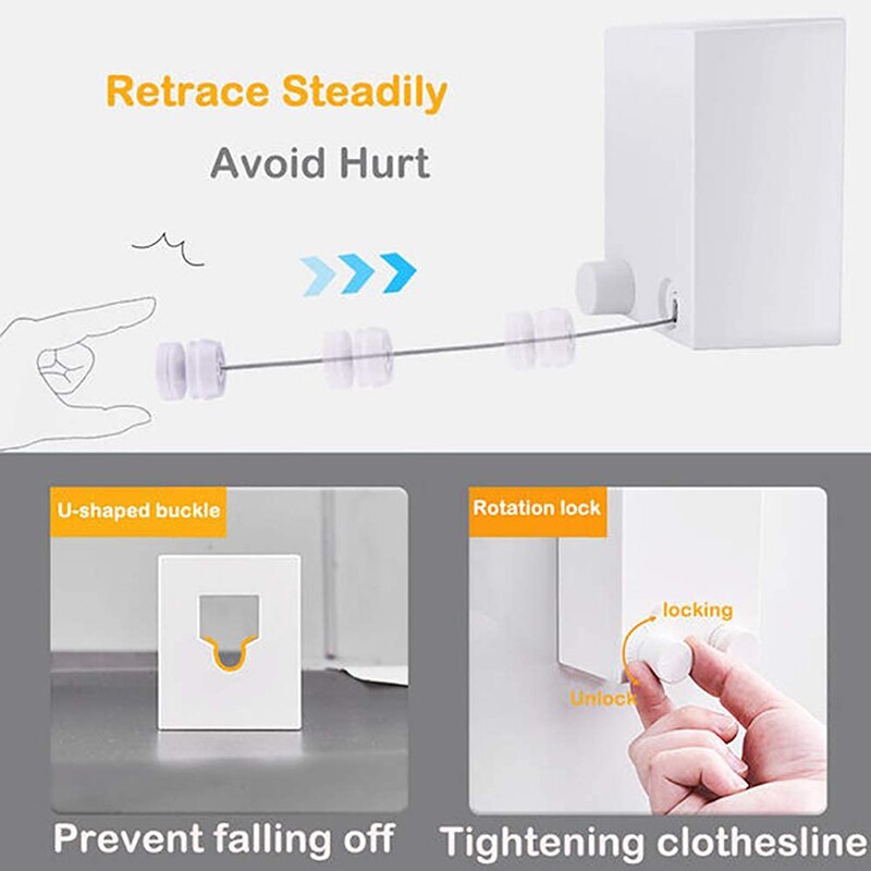 Tendedero oculto para balcón, sin perforaciones, alambre de acero de contracción, estantería para colgar ropa, línea de ropa extensible para interiores
