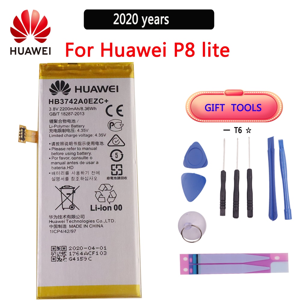 Jaar 100% Originele Batterij HB3742A0EZC Voor Huawei P8 Lite Ascend P8 Lite Real Capaciteit 2200Mah Batteria Met Gratis gereedschap