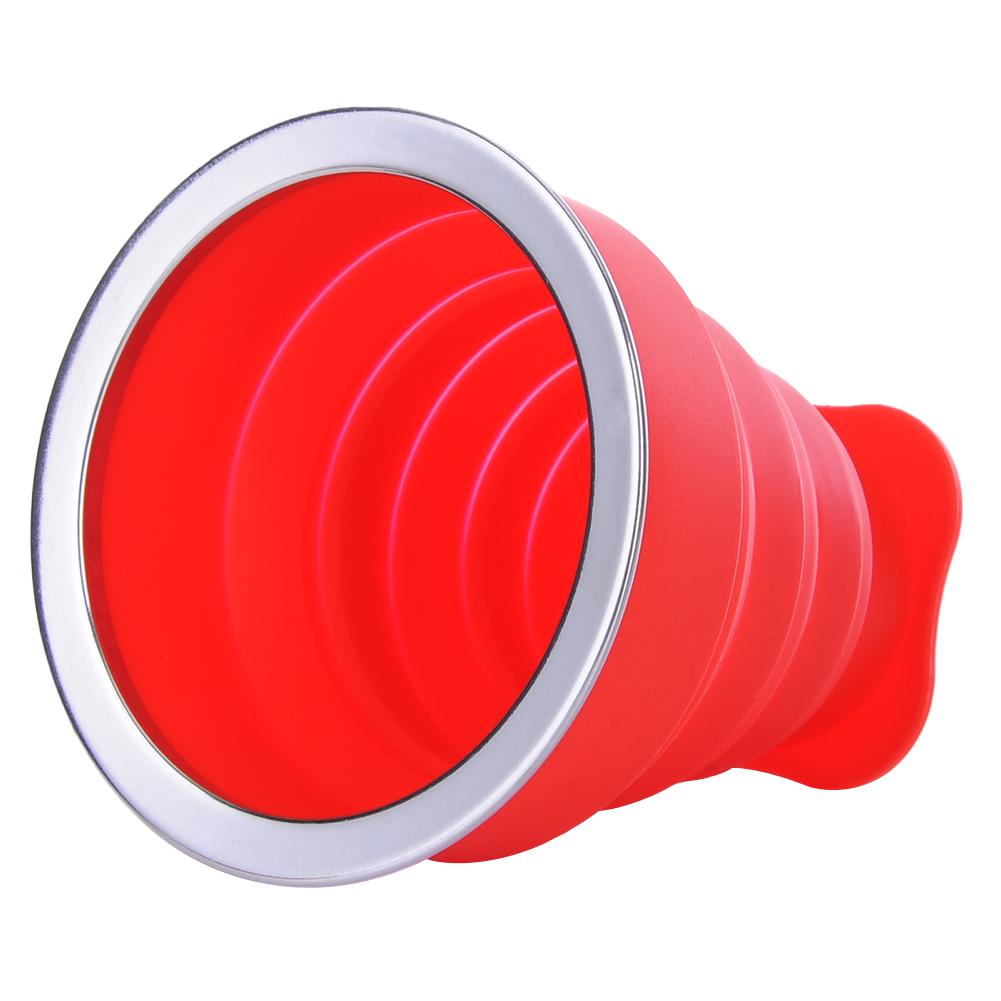 240ml rejsekopper rustfrit stål silikone, der kan trækkes ud, sammenklappelige teleskopiske sammenklappelige kaffekopper udendørs sport vandkop: Rød