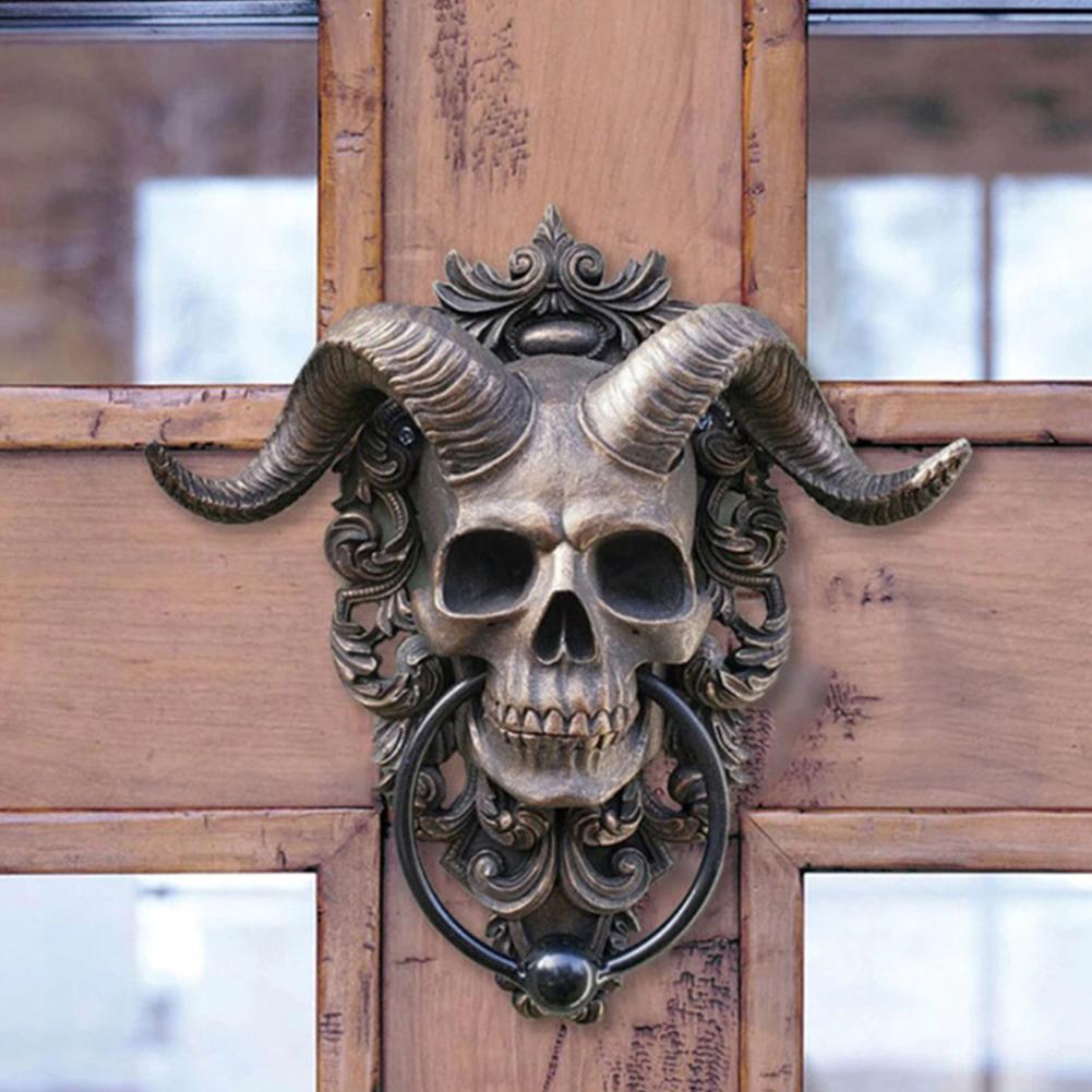 moderno arte porta squillare inferno cornuto diavolo cranio sospeso battenti bussare arredamento porta Gotico porta battente-resistente casa di maneggiare C6o7