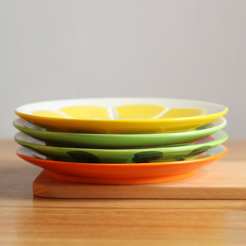 Plato plano de fruta con de naranja para comida, vajilla de ensalada pintada a mano, juego de vajilla de dibujos animados, plato de almuerzo para niños, 1 uds.