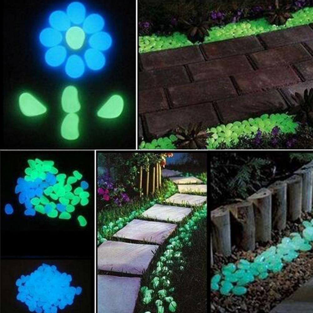 200Pcs Glow in Dark Garden Pebbles Glow Stones Rocks Geometric Shape Multi-Color Flower Pots Luminous Stones for Walkways
