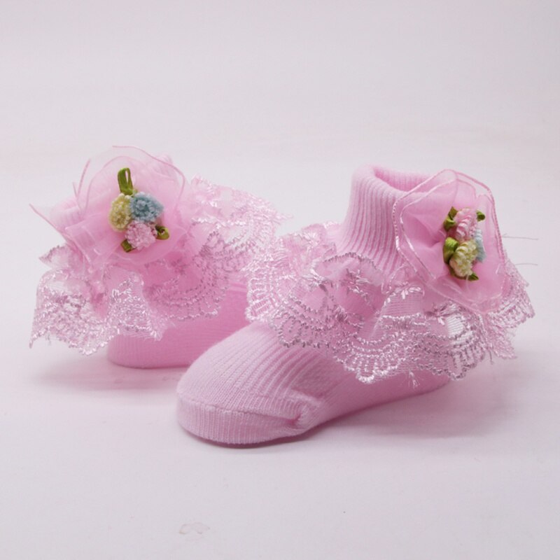 Kawaii Cute Baby Girls Cotton Sweat Absorbent Non - Slip Socks With Lace Floral Socks