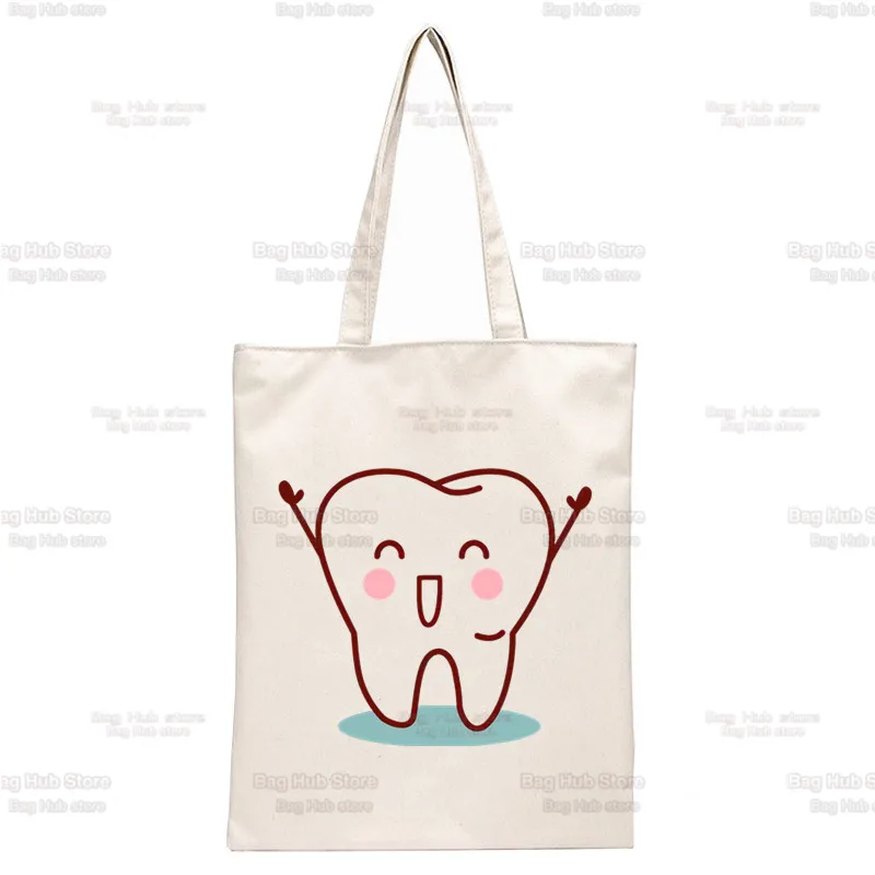 Tooth and Dentist Graphic Aesthetic Funny Handbags Shoulder Bags Casual Shopping Girls Handbag Women Canvas Bag: MULTI