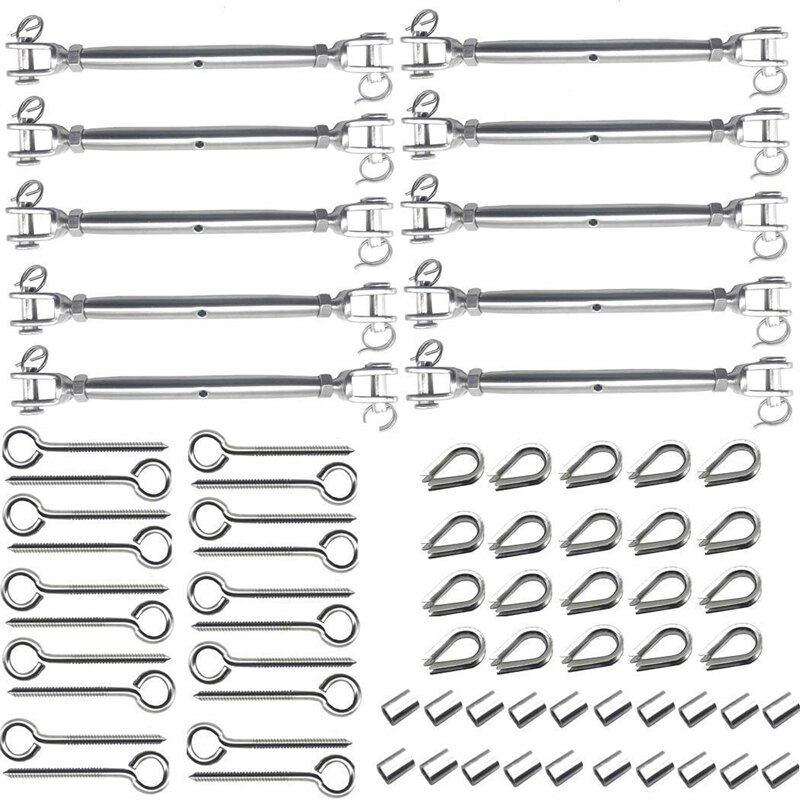 1/8 Cable Railing Kits for Wooden Post 316 Stainless Steel Closed Body Jaw Turnbuckle Pine Lag Screw Eye Screw