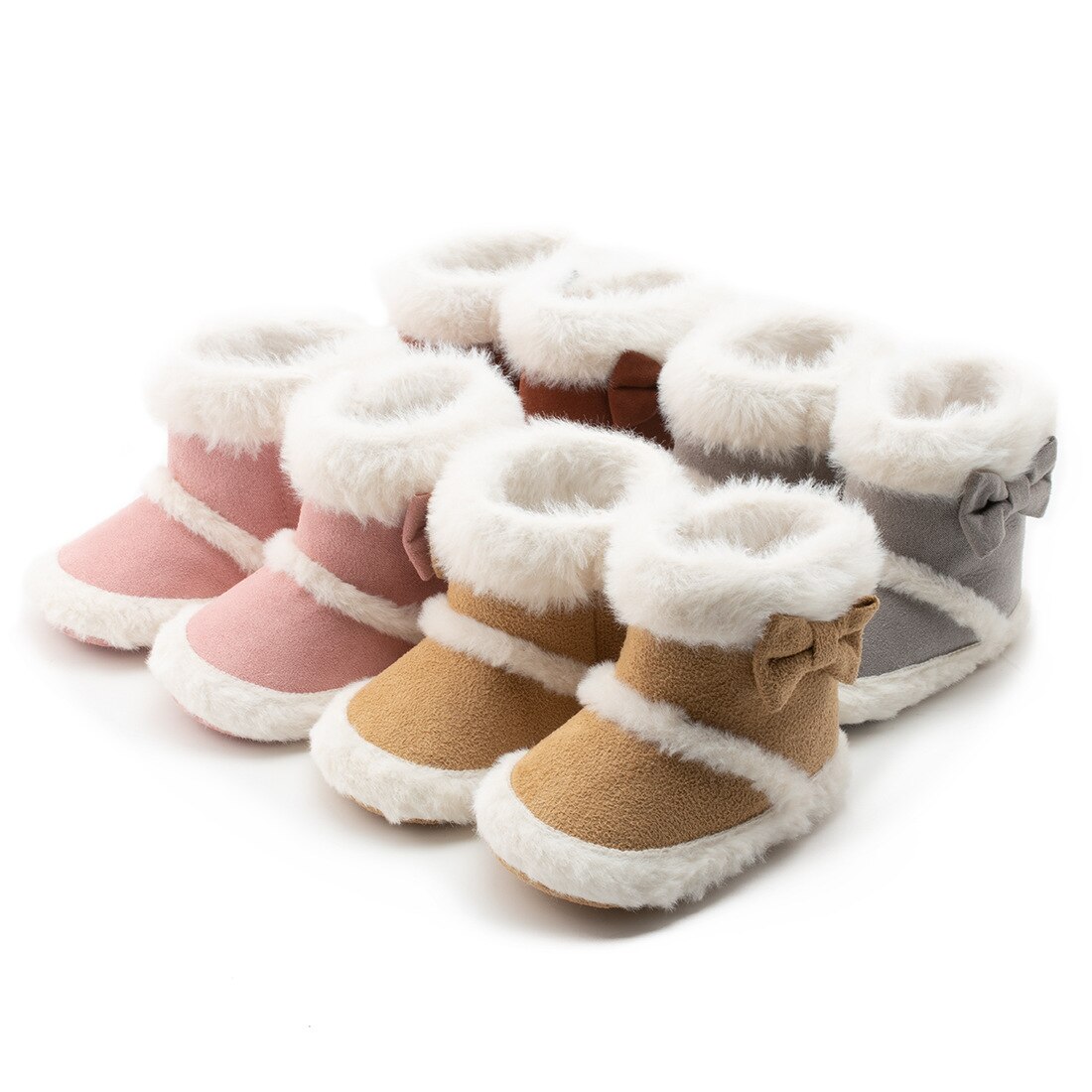 Baby Jongen Meisje Laarzen Schoenen Mode Winter Warm Sneeuw Zachte Laarzen Effen Kleur Elegante Strik Breien Katoen Wol Half Laarzen 0-18M