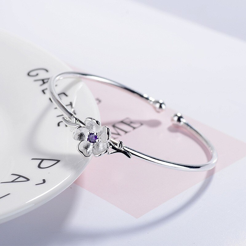 Fanualoli s925 Sterling silver Sakura White Diamond Purple Diamond Bracelet for women Fine Jewelry regalo di compleanno per la festa nuziale: Viola