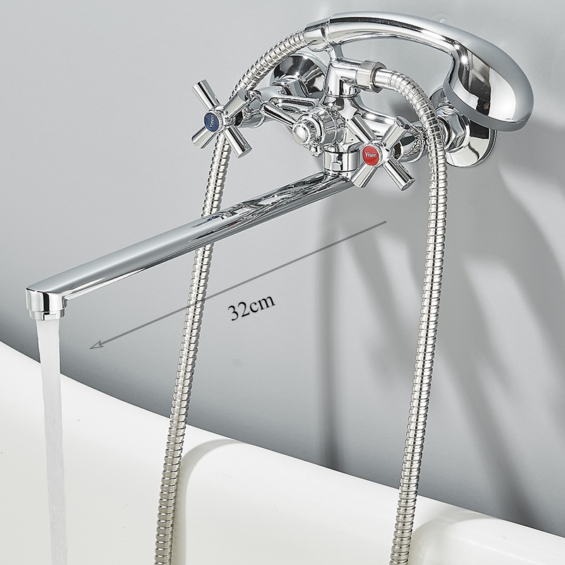 Chromen Badkuip Douchekraan Wandmontage Bad Mixer Lange Mond Tuit 360 Rotatie Badkuip Kraan Mengkraan Douche: Licht Groen