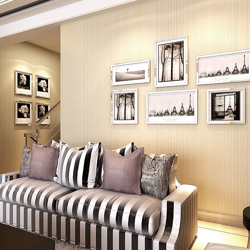 Modern Simple Vertical Beige Non-woven Wallpaper For DIY Home Living Room Bedroom Decoration