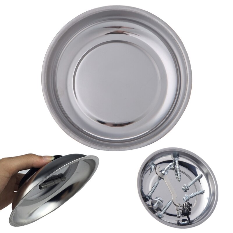 Bandeja magnética redonda, plato de acero inoxidable, soporte de garaje, organizador de herramientas, Q84D